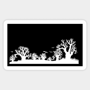 Baobab Trees Silhouette White on Black Sticker